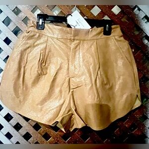Brand New Gray Lab Shiny Pu Shorts tan Faux Leather size large